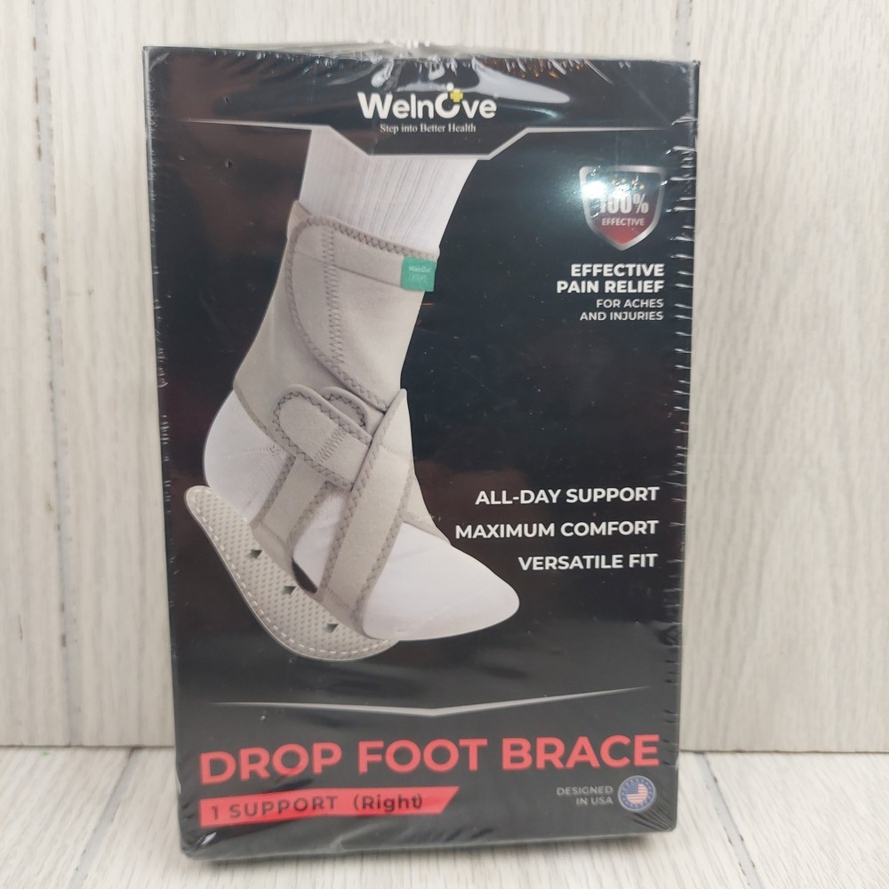 Welnove Drop Foot Brace Unisex OS Grey Right Foot Support 4-Strap Anti-Inversion